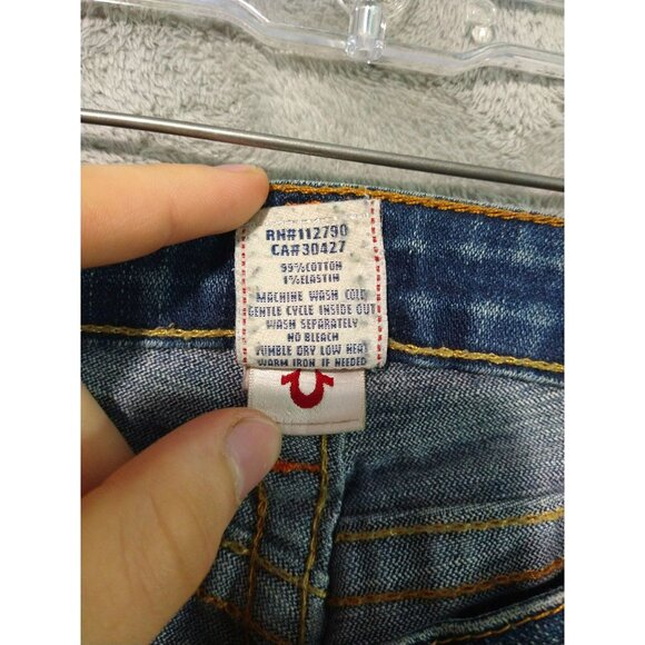 True Religion Jeans Womens 28 Blue Denim Billy Flap Pockets Straight Leg - Picture 9 of 10